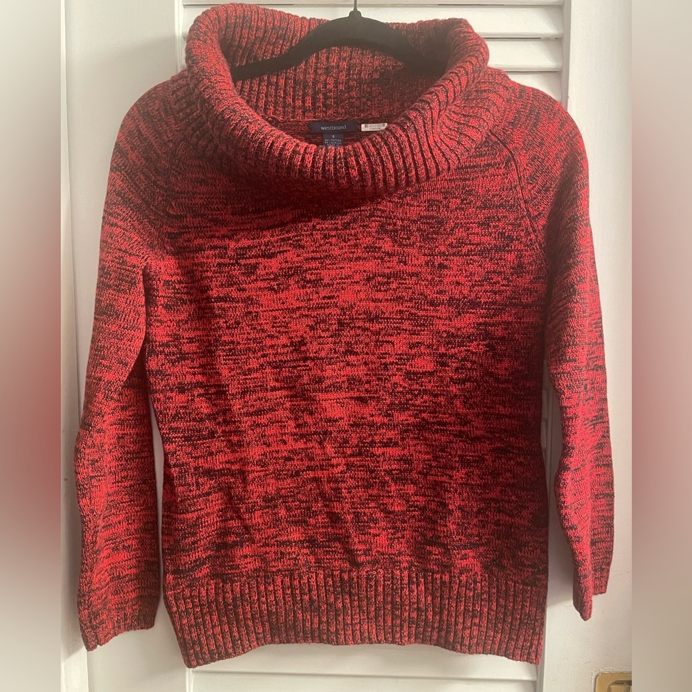 Westbound Size S Cowl Neck Red & Black Speckled Sweater-Like New